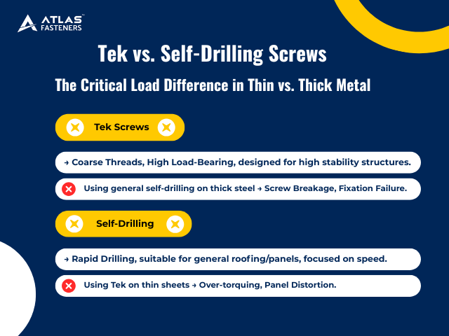 Differences Between Tek Screws and Self Drilling Screws for Metal & Heavy Duty Installation Tips